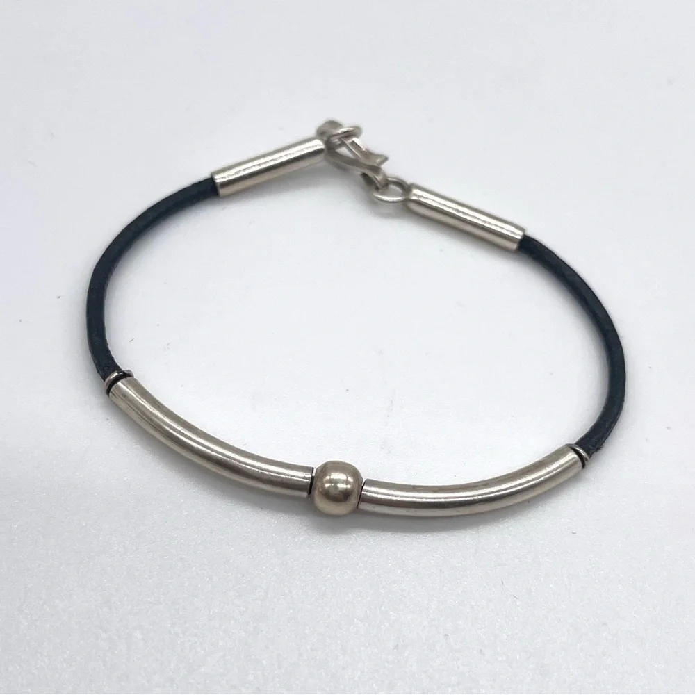 925 Sterling Silver and Leather Tube Bracelet